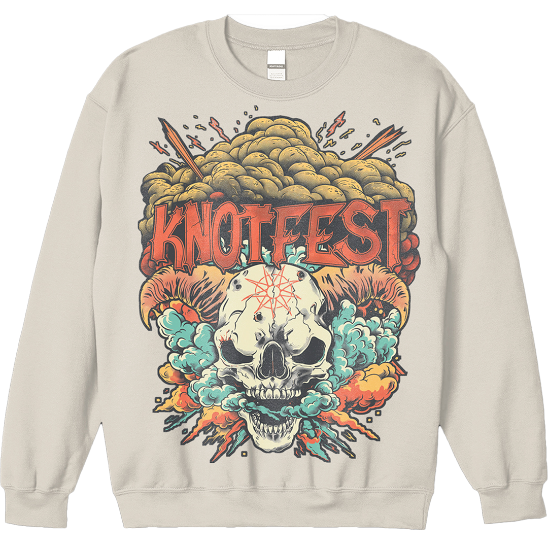 ’Exploding Goat Skull’ Pocket Crewneck Sweatshirt - S