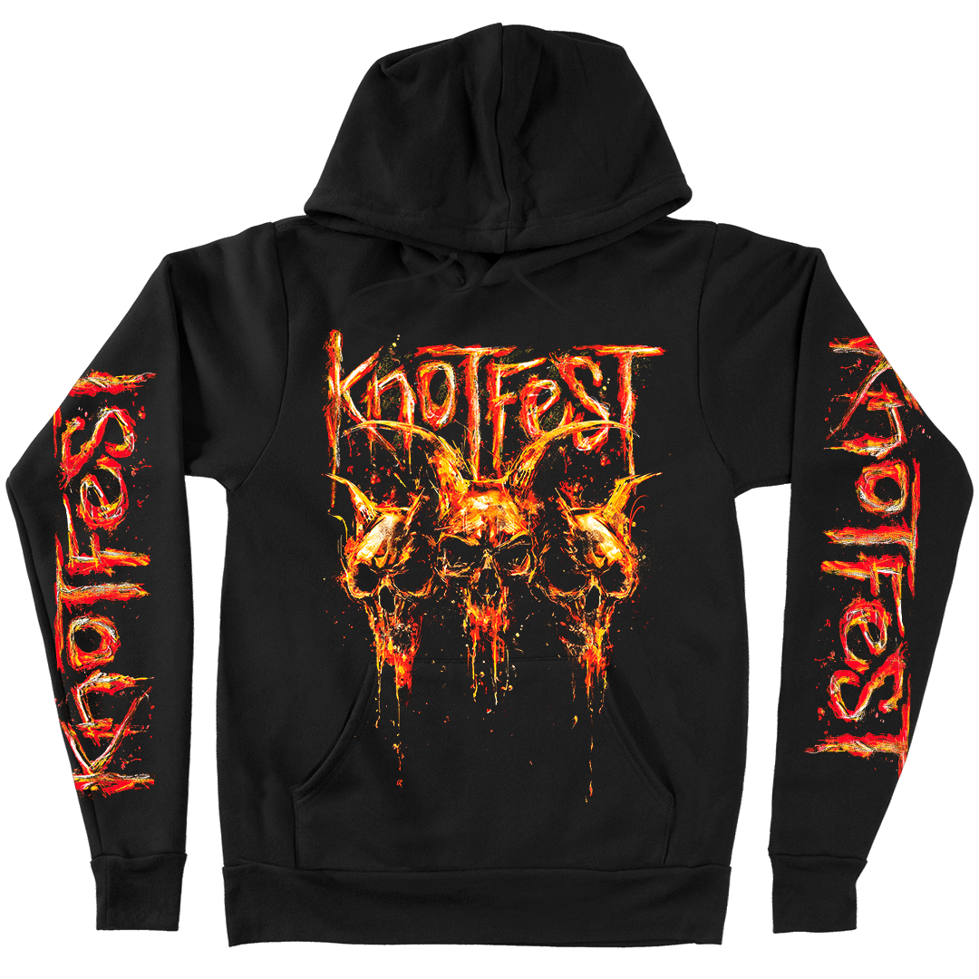 ’Fire Dripping Skulls’ Pullover Hoodie - S