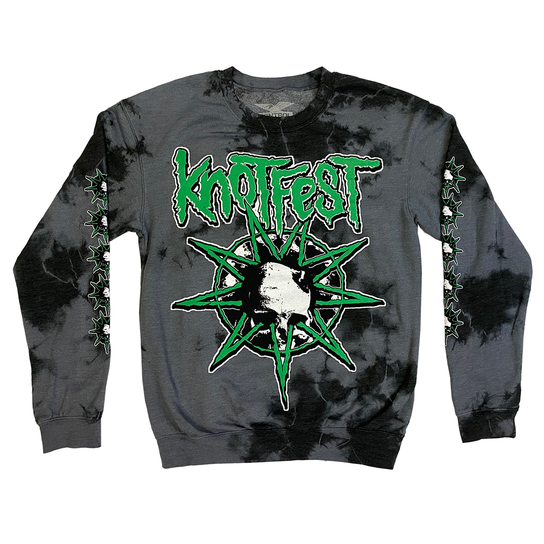 Knotfest ’Deathknot’ Crewneck Pullover Sweatshirt in Black and Grey Tie Dye - S