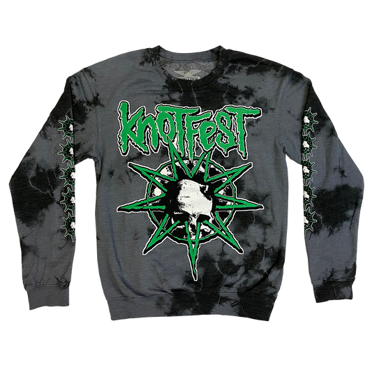 Knotfest ’Deathknot’ Crewneck Pullover Sweatshirt in Black and Grey Tie Dye - S