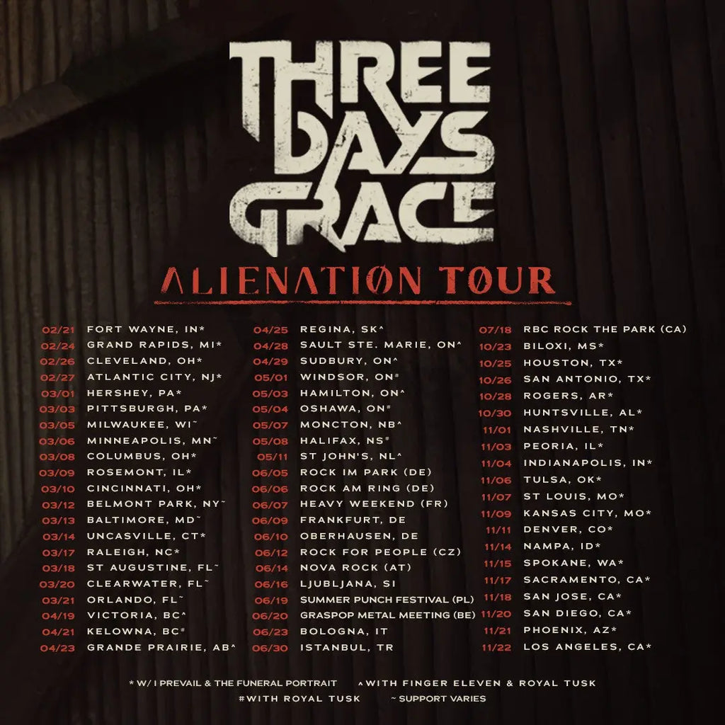 Three Days Grace Announce the 2026 Alienation World Tour