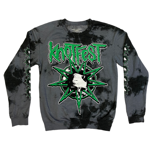 Knotfest "Deathknot" Crewneck Pullover Sweatshirt in Black and Grey Tie Dye